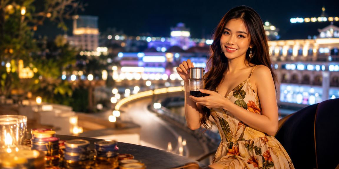 Người dùng tại Đà Lạt kiểm tra hoàn tiền và bonus trên điện thoại bên tách cà phê
