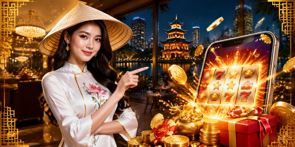 Slot game tại Hà Nội – hình ảnh nón lá truyền thống kết hợp màn hình slot rực rỡ