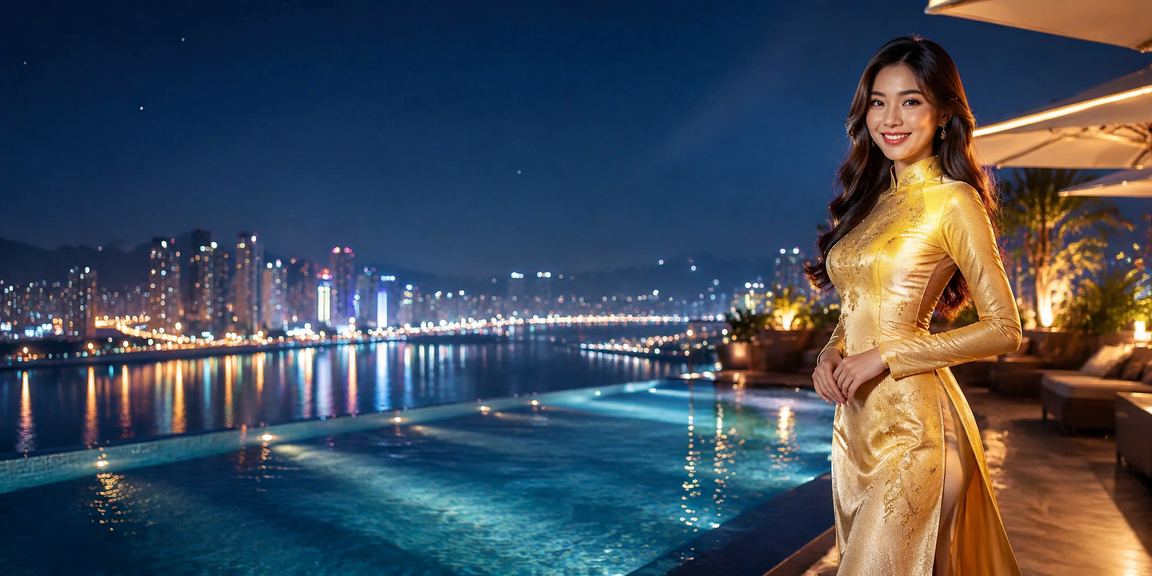 Người phụ nữ mặc áo dài tại Nha Trang đang chơi slot game và chờ kết quả giải thưởng