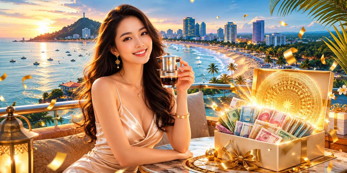 Người chơi tại Vũng Tàu xem kết quả cược và kiểm tra thưởng trên điện thoại bên ly cà phê